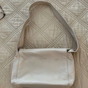 Ivory butter soft leather w shoulder strap. Italian designer Trussardi